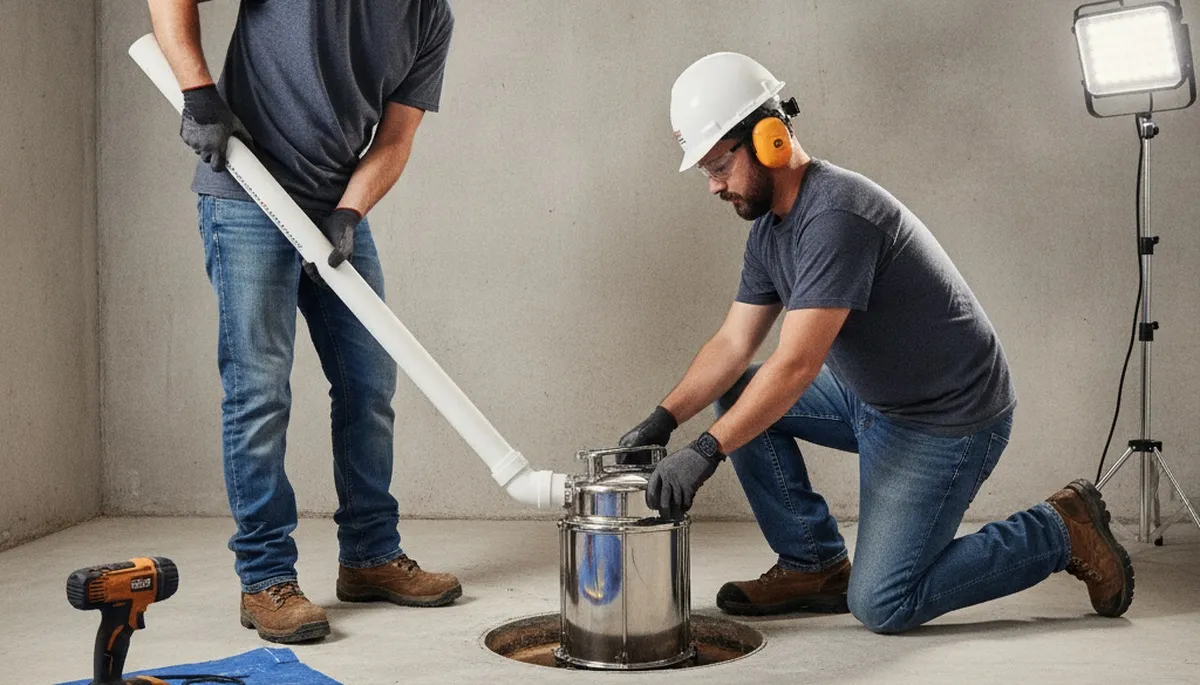 Professional plumber installing sump pump in Duluth, MN basement for flood protection