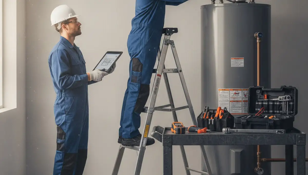 On Call Plumbers repairing a water heater for a Duluth, MN home during winter service call
